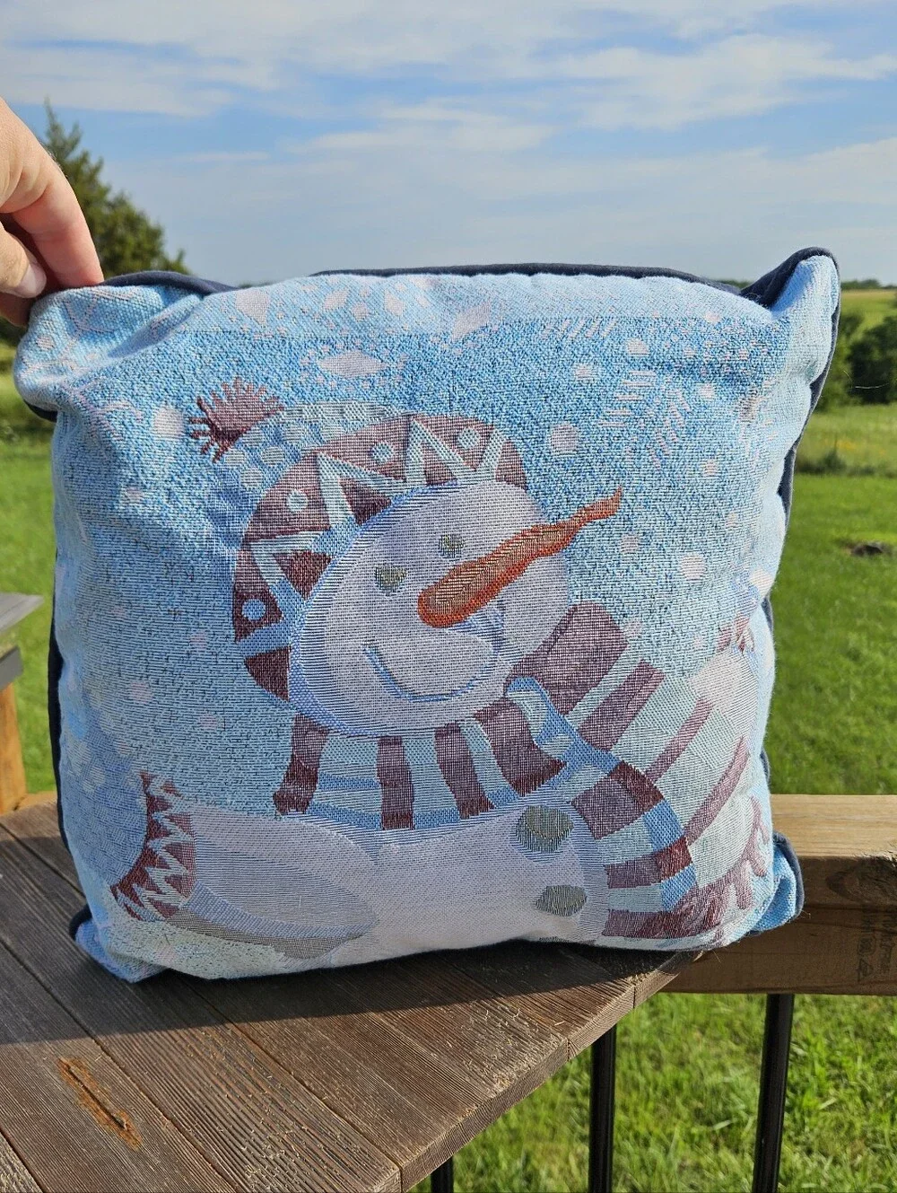 14 In Festive Snowman Throw Pillow - Light Blue